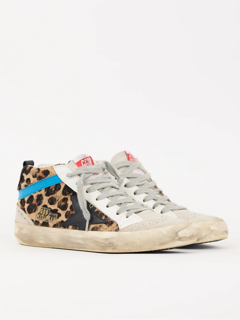 Golden Goose Mid Star Sneaker in Leopard Pony and Black